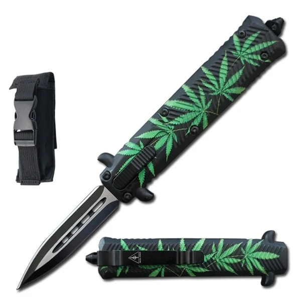 7" Cannabis Marijuana Leaf Stiletto OTF Knife 3 7" Cannabis Marijuana Leaf Stiletto OTF Knife