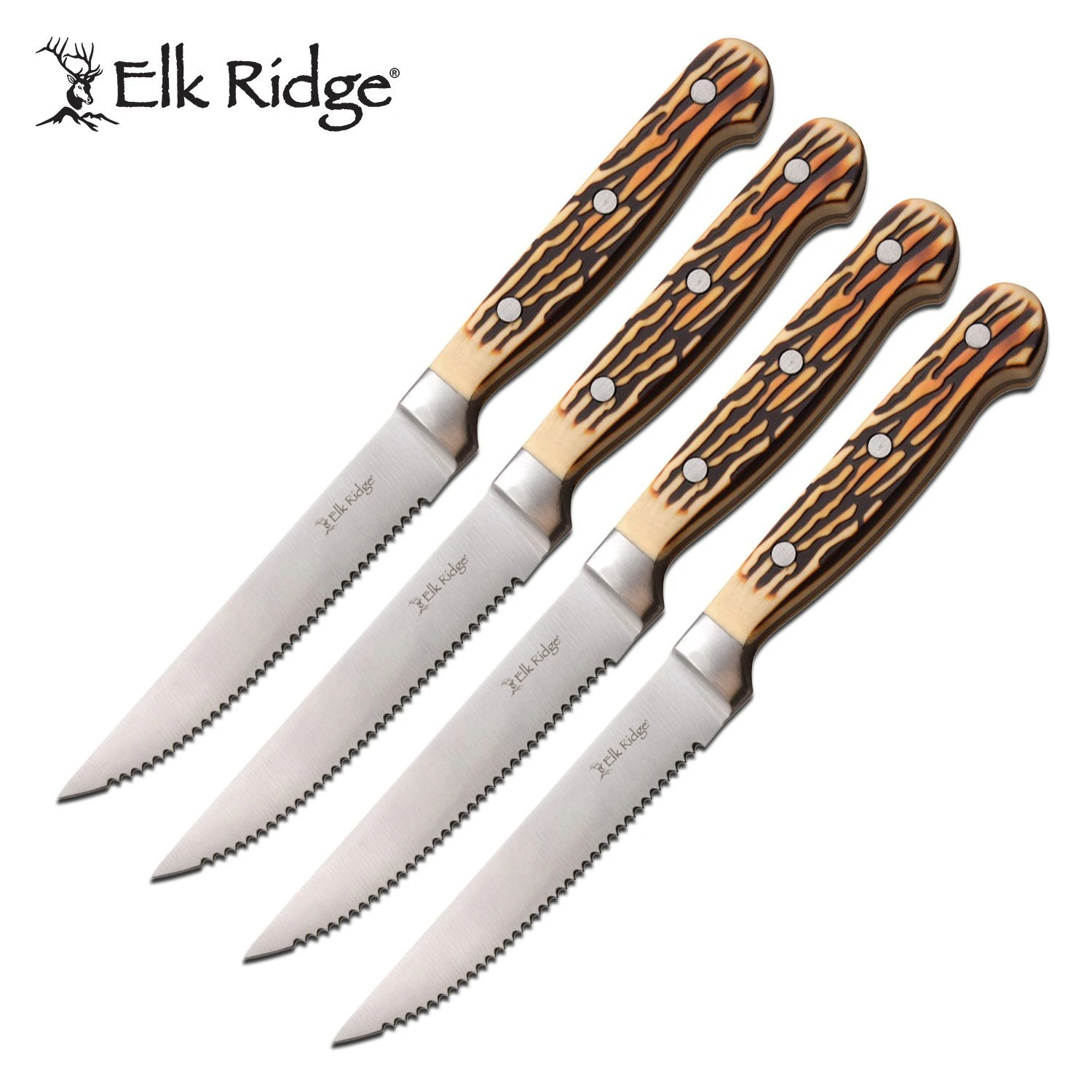 Elk Ridge Steak Knife Set 4 Piece Full Tang Knives 3 Elk Ridge Steak Knife Set 4 Piece Full Tang Knives