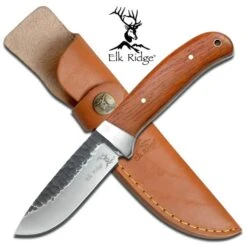 8 Inch Fixed Blade Elk Ridge Hunter Knife With Dark Brown Wood Handle