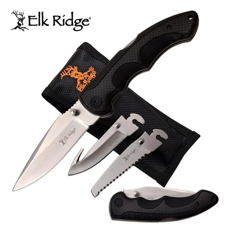 Elk Ridge Inter-changeable Blade Folding Pocket Knife Black 3 Elk Ridge Inter-changeable Blade Folding Pocket Knife Black