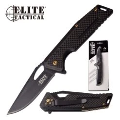 Elite Tactical Manual Folding Pocket Knife Black Carbon Fiber Handle