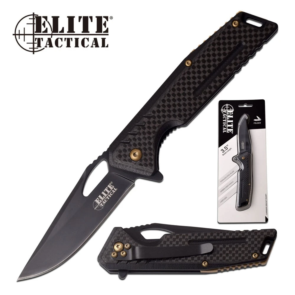 Elite Tactical Manual Folding Pocket Knife Black Carbon Fiber Handle 3 Elite Tactical Manual Folding Pocket Knife Black Carbon Fiber Handle