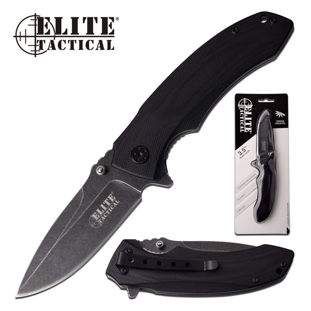 Elite Tactical Spring Assisted Knife 8.25 Inch Black Pocket Knife 3 Elite Tactical Spring Assisted Knife 8.25 Inch Black Pocket Knife