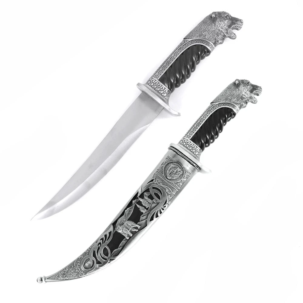 Antique Silver Bear Collectors Dagger Fixed Blade Hunting Knife With Scabbard 3 Antique Silver Bear Collectors Dagger Fixed Blade Hunting Knife With Scabbard