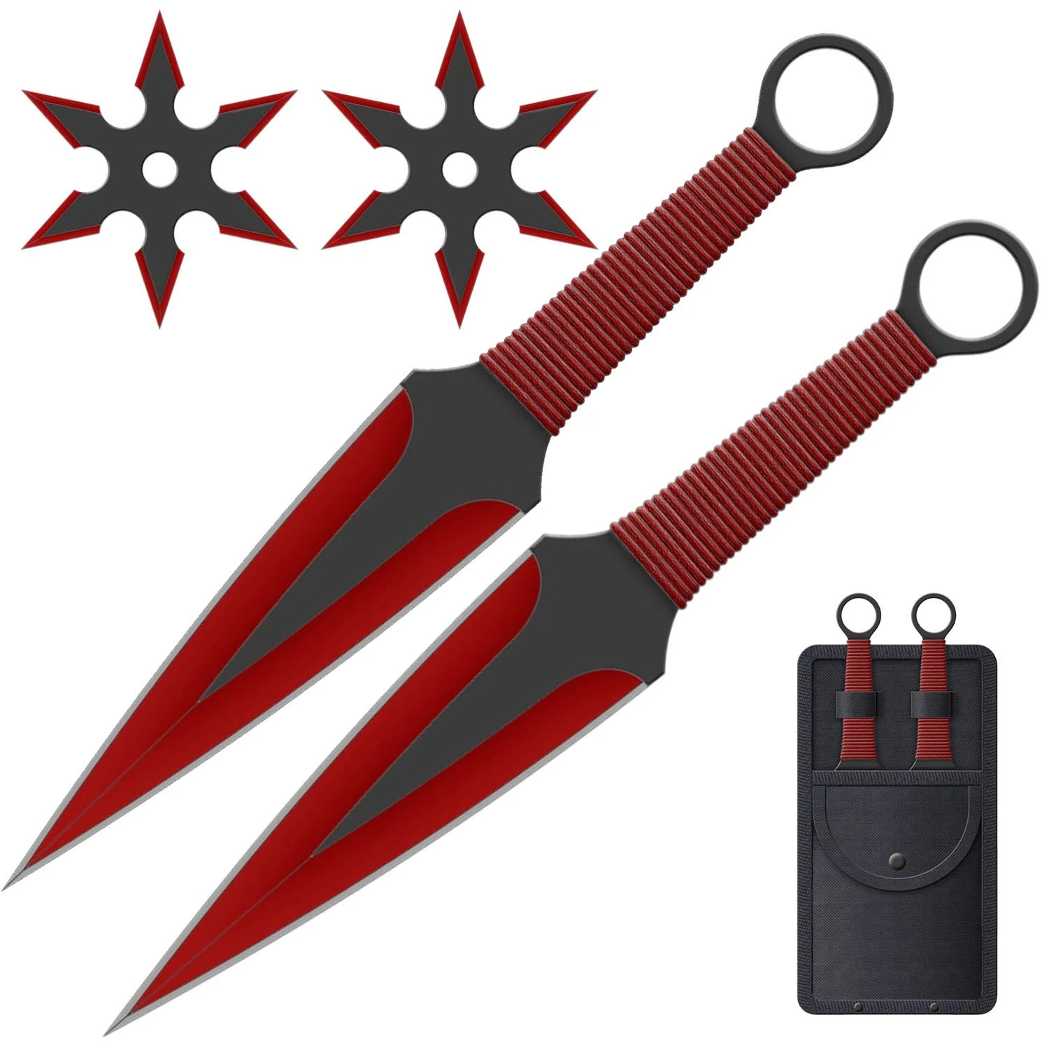 4 PC Red Ninja Throwing Knives Combo Star Shuriken Set 2 4 PC Red Ninja Throwing Knives Combo Star Shuriken Set