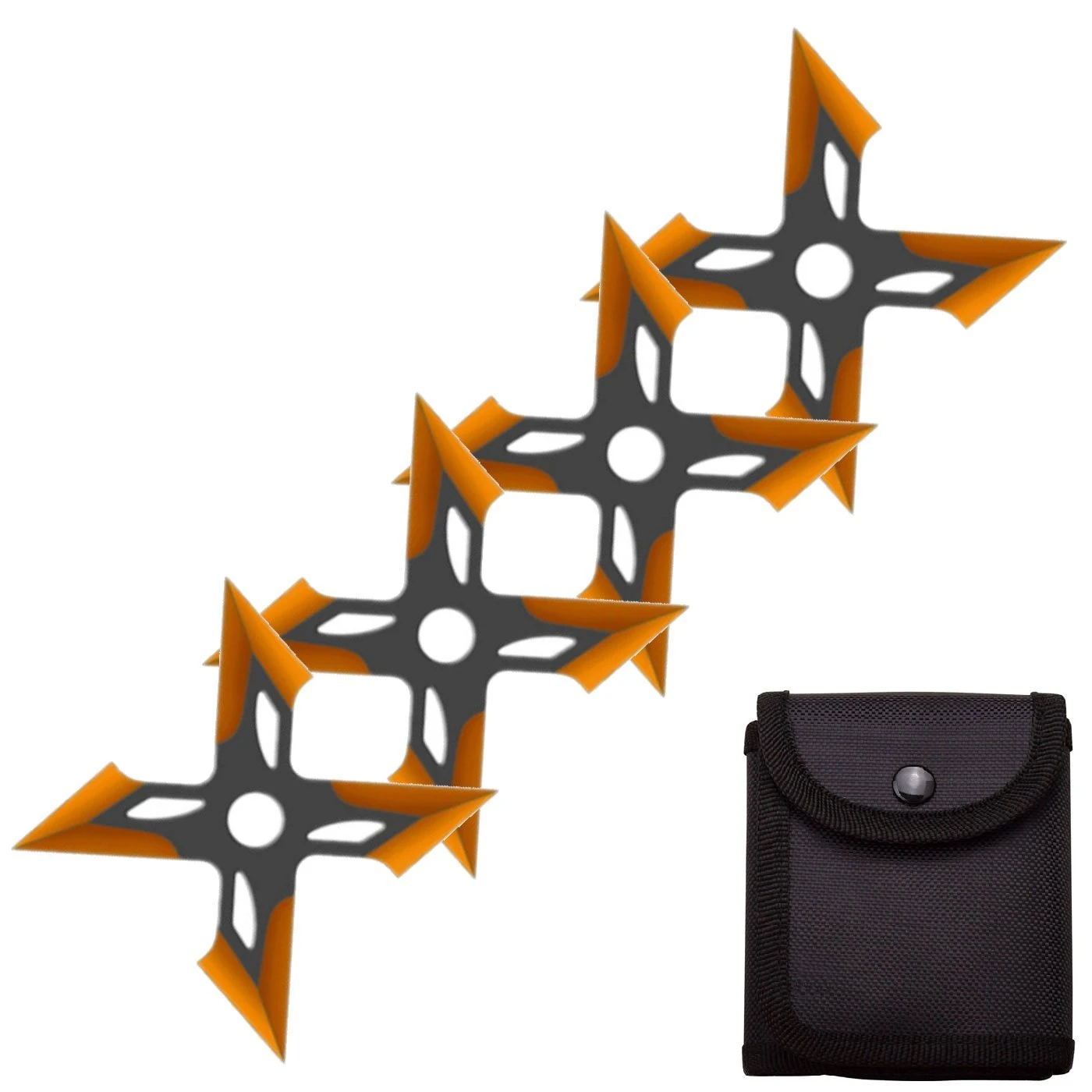 4 Pc Black/Orange Finish Four-Pointed X Throwing Ninja Stars Shuriken 3 4 Pc Black/Orange Finish Four-Pointed X Throwing Ninja Stars Shuriken