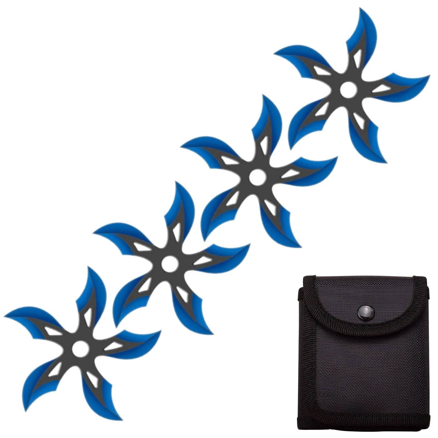4 PC Set Black/Blue Finish Ninja Throwing Stars Shuriken Knife Curve Blade Five-Sided 3 4 PC Set Black/Blue Finish Ninja Throwing Stars Shuriken Knife Curve Blade Five-Sided
