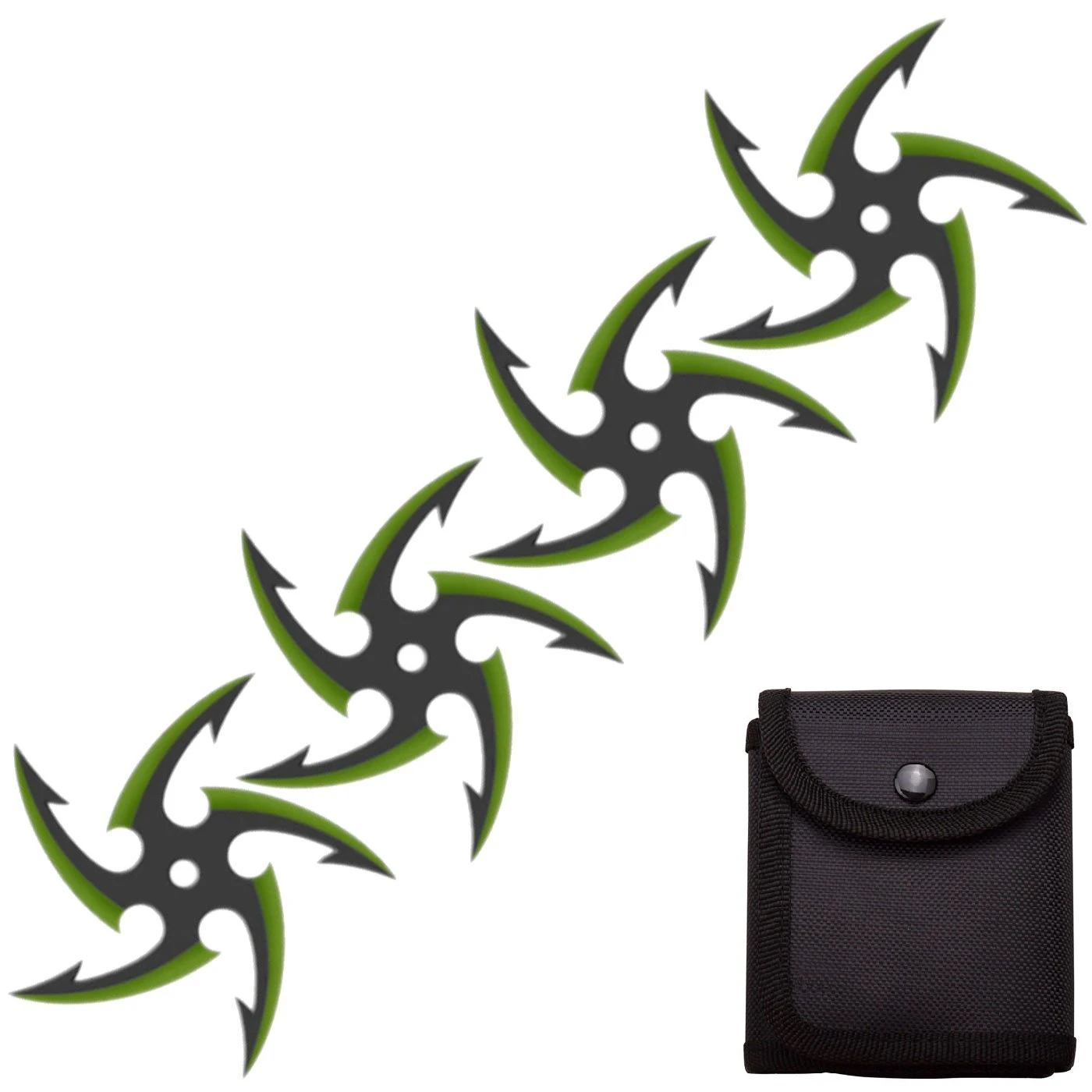4 PC Set Black/Green Finish Cyclone Ninja Throwing Stars Shuriken Knife Five-Sided 3 4 PC Set Black/Green Finish Cyclone Ninja Throwing Stars Shuriken Knife Five-Sided
