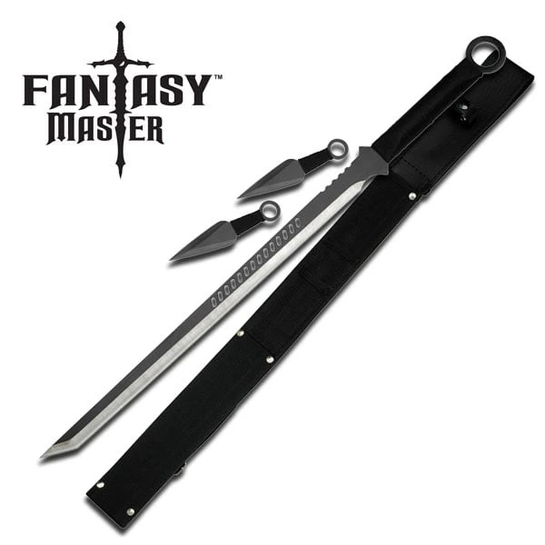 28" Ninja Sword With 6" Kunai Throwing Knives Set - Two Tone Blade 3 28" Ninja Sword With 6" Kunai Throwing Knives Set - Two Tone Blade
