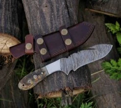 9.9" Damascus Steel Custom Handmade Horn Handle Hunting Gut Hook Knife