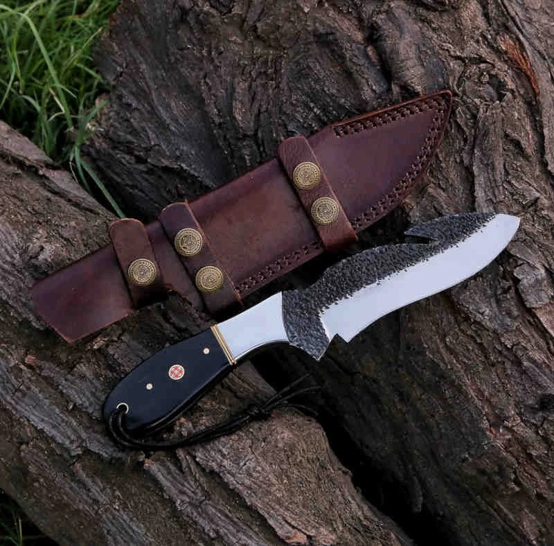9.5" Hand Forged Steel Custom Handmade Tactical Hunting Gut Hook Knife 3 9.5" Hand Forged Steel Custom Handmade Tactical Hunting Gut Hook Knife