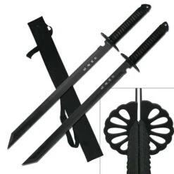 28 Inch Twin Black Blades Full Tang Ninja Sword Set