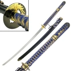 Blue And Gold Samurai Katana Sword With Tanto Blade