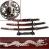 3 Piece Samurai Sword Set Burgundy Color - Dragon Design 2 3 Piece Samurai Sword Set Burgundy Color - Dragon Design -Knife Sales Store JS697R
