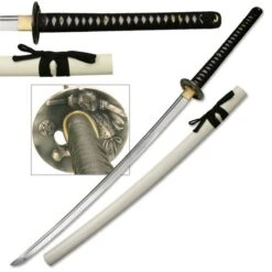 Hand Sharpened Carbon Steel Katana With White Finish Scabbard