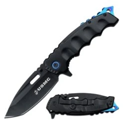 USMC Tactical Spring Assisted Knife Black Blue Marines Pocket Knife
