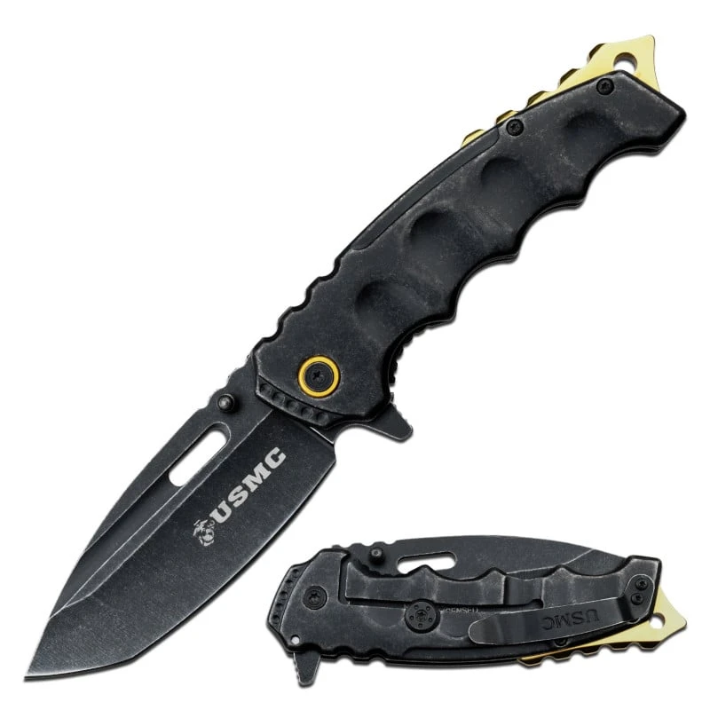 USMC Tactical Spring Assisted Knife Stonewash Gold Marines Pocket Knife 3 USMC Tactical Spring Assisted Knife Stonewash Gold Marines Pocket Knife