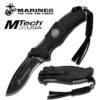 US Marines Folding Knife With 4MM Black Blade - ABS Rubber Handle