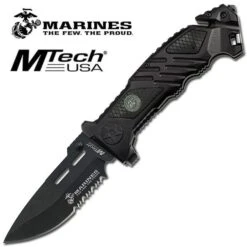 5 Inch US Marines 4.5MM Blade Spring Assisted Folder Knife With Black Handle
