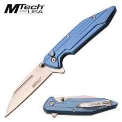 Mtech 7 Inch Manual Folding Pocket Knife Blue Aluminum Handle