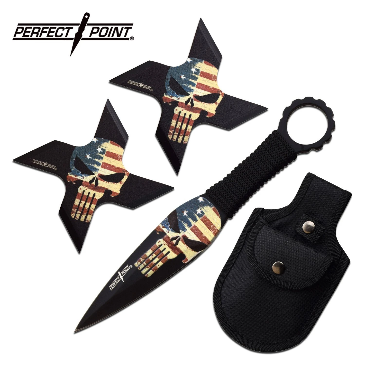 Punisher Throwing Knives And Ninja Star Shuriken USA Set 3 Punisher Throwing Knives And Ninja Star Shuriken USA Set