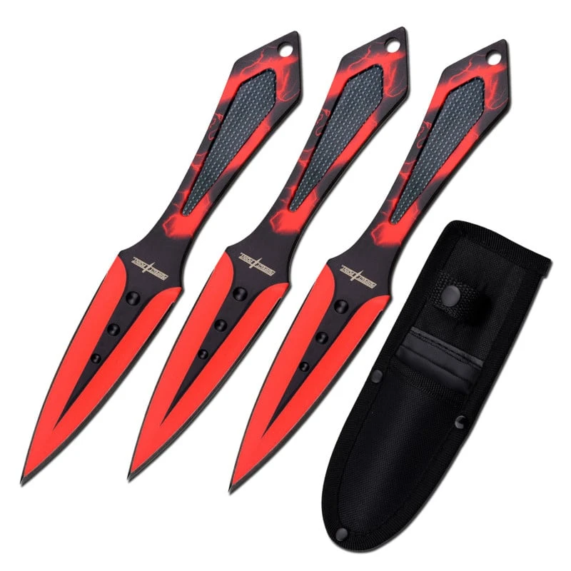 Perfect Point 8.5 Inch Black Red Throwing Knives 3 Piece Set 3 Perfect Point 8.5 Inch Black Red Throwing Knives 3 Piece Set