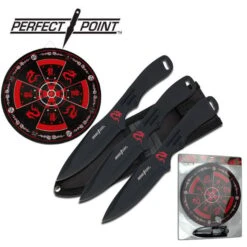 Perfect Point 3 Piece Throwing Knife Set With Target Board - Black Dragon