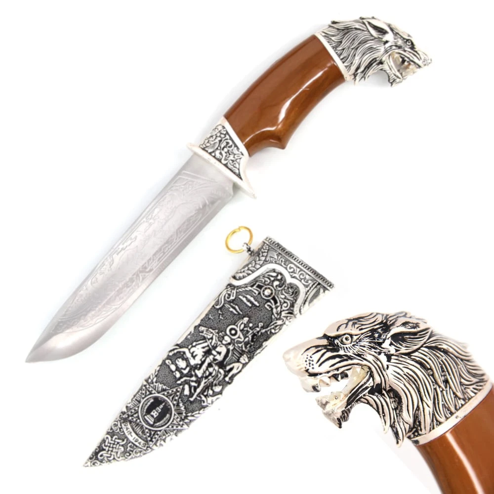 Mountain Wolf Head Dagger Fixed Blade Hunting Knife With Scabbard 3 Mountain Wolf Head Dagger Fixed Blade Hunting Knife With Scabbard