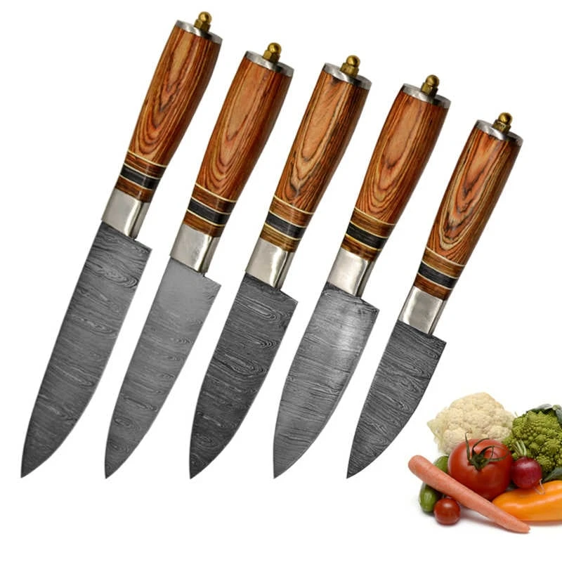 Hand Forged Damascus Steel Chef's Knife Set Of 5 Kitchen Gift Knives 3 Hand Forged Damascus Steel Chef's Knife Set Of 5 Kitchen Gift Knives