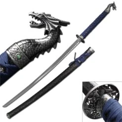 41 Inch Fantasy Dragon Head Samurai Sword - Blue