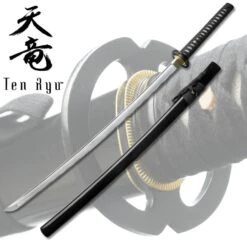 7MM Hand Forged Carbon Steel Black Katana With Real Ray Skin