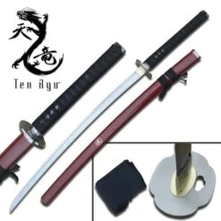 41 Inch Reverse Blade Hand Forged Samurai Sword With Red Scabbard