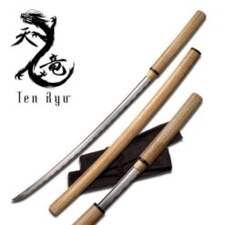 Ten Ryu Hand Sharpen Natural Wood Shiraysaya With Sword Bag