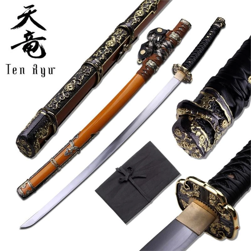 Ten Ryu 28 Inch Samurai Katana Sword With Gold Scabbard 3 Ten Ryu 28 Inch Samurai Katana Sword With Gold Scabbard