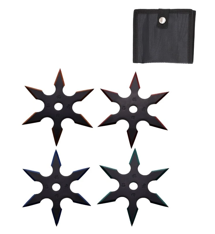 4 Pc Set Ninja Six Point Sure Stick Throwing Stars Shuriken Knife Blade 3 4 Pc Set Ninja Six Point Sure Stick Throwing Stars Shuriken Knife Blade