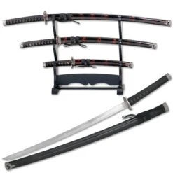 Black Burgundy Japanese Katana Sword Set