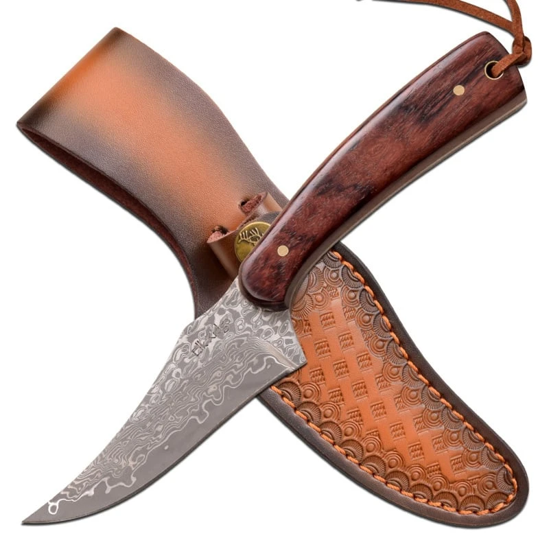 Elk Ridge 6.75 Inch Fixed Blade Hunting Knife Damascus Steel With Rosewood Handle 3 Elk Ridge 6.75 Inch Fixed Blade Hunting Knife Damascus Steel With Rosewood Handle