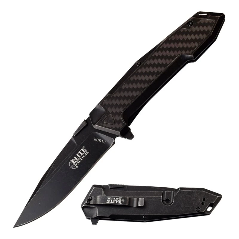 Elite Tactical 8.35 Inch Manual Folding Pocket Knife Black Stonewash 3 Elite Tactical 8.35 Inch Manual Folding Pocket Knife Black Stonewash